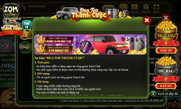 Danh sách Thánh cược Zomclub Thông tin về sự kiện Thánh cược Zomclub